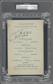1935 Lou Gehrig & Ken Strong Dual Signed Dinner Menu (PSA/DNA)
